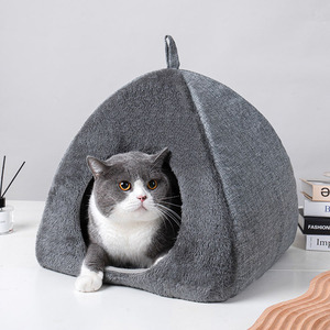 Großhandel Katzen haus Bett 2 in 1 Bestseller Lustige Katze Bett Fabrik Direkt versorgung Warme Haustier betten - Product Image 1