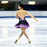 Robe de patinage artistique à manches longues, dégradé noir et violet, dos en V profond, jupe ornée de strass, pour filles adultes, compétition et performance