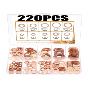220 pièces rondelles plates anneaux d'étanchéité cuivre plat <span class=keywords><strong>laiton</strong></span> plaqué rondelles ensemble 4/5/6/<span class=keywords><strong>8</strong></span>/10/12/14mm avec boîte adaptée à la vis - Product Image 1