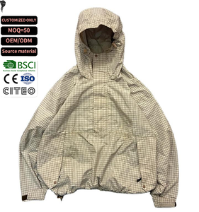 Veste en nylon à carreaux personnalisée avec logo, vente en gros, légère, imperméable, streetwear, coupe-vent - Product Image 1