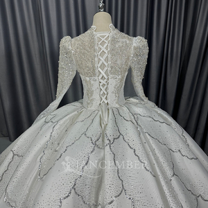 Lscm106 Ivory Deep V Neck Ball Gown <b>Wedding</b> Dress Heavy Beaded Sequin Scalloped Tiered Lace Up Back Gown Jancember - Product Image 4