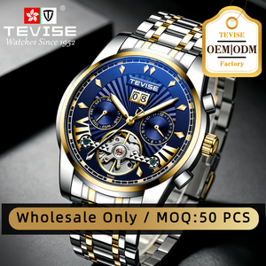Montre mécanique automatique à tourbillon TEVISE avec logo personnalisé, montre de luxe à plusieurs fuseaux horaires pour hommes - Product Image 1