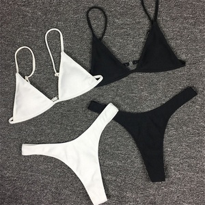 Set Bikini per ragazze costume da bagno brasiliano Sexy coppa piccola stile taglio alto Biquini da spiaggia Bikini <span class=keywords><strong>perizoma</strong></span> Micro nero/bianco solido - Product Image 2