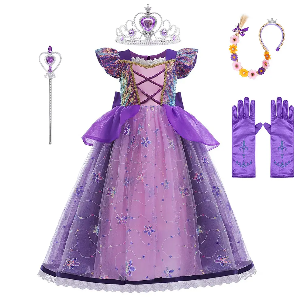 ฮาโลวีนสาว Rapunzel เจ้าหญิงคอสเพลย์ชุดเด็กเจ้าหญิงสีม่วงชุดบอลชุดวันเกิดเครื่องแต่งกาย
