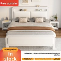 Lit de princesse moderne et minimaliste en fer avec cadre réglable en hauteur, espace de rangement, stable et sans grincements pour chambre à coucher