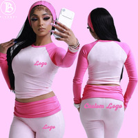 Custom Logo 2-delige set Y2K dameskleding ribkatoenen longsleeve t-shirt met opvouwbare broek dames loungewear set