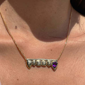 Collar de colmillos de demonio, cadena de clavícula incisiva, colgante de Zirconia con gota de agua, acero inoxidable, chapado en oro genuino