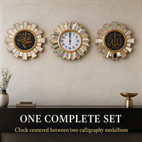 Dreiteiliges islamisches Wanduhr-Set, islamische Uhr mit Allah-Muhammad-Kalligrafie, Dekoration für Wohnzimmer, Majlis, Zuhause
