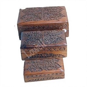 Hand-Carved Eco-Friendly <b>Wooden</b> Money Box with Intricate Floral Carvings Wall-Mounted <b>Rustic</b> Artisan Storage Case for Rings - Product Image 3