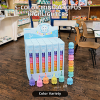 Ensemble de stylos surligneurs en forme de pieuvre kawaii, 5 couleurs, mini marqueur fluorescent, pointe oblique, peinture pour enfants