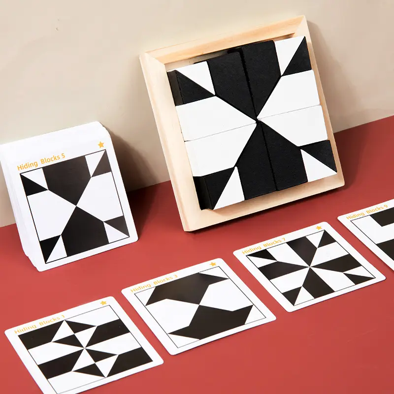 hidden building logic thinking game stem wooden black white game hiding block puzzle