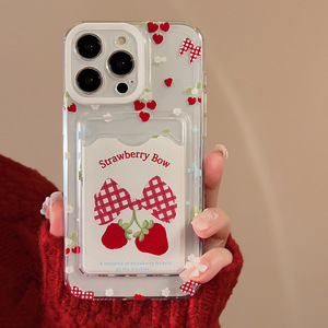 Funda de teléfono móvil con lazo de tartán de fresa para <span class=keywords><strong>iPhone</strong></span> 16 Plus 17 Air Pro Max, tarjetero transparente, carcasa trasera a prueba de golpes - Product Image 3