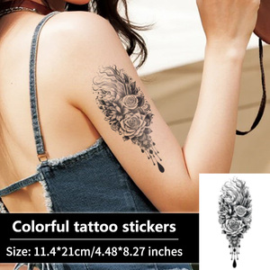 Autocollant de <span class=keywords><strong>tatouage</strong></span> temporaire imperméable en papier, transfert d'eau, personnalisable, impression offset CMYK, motif fleur <span class=keywords><strong>rose</strong></span> pour <span class=keywords><strong>bras</strong></span>, jambe et corps féminin - Product Image 1