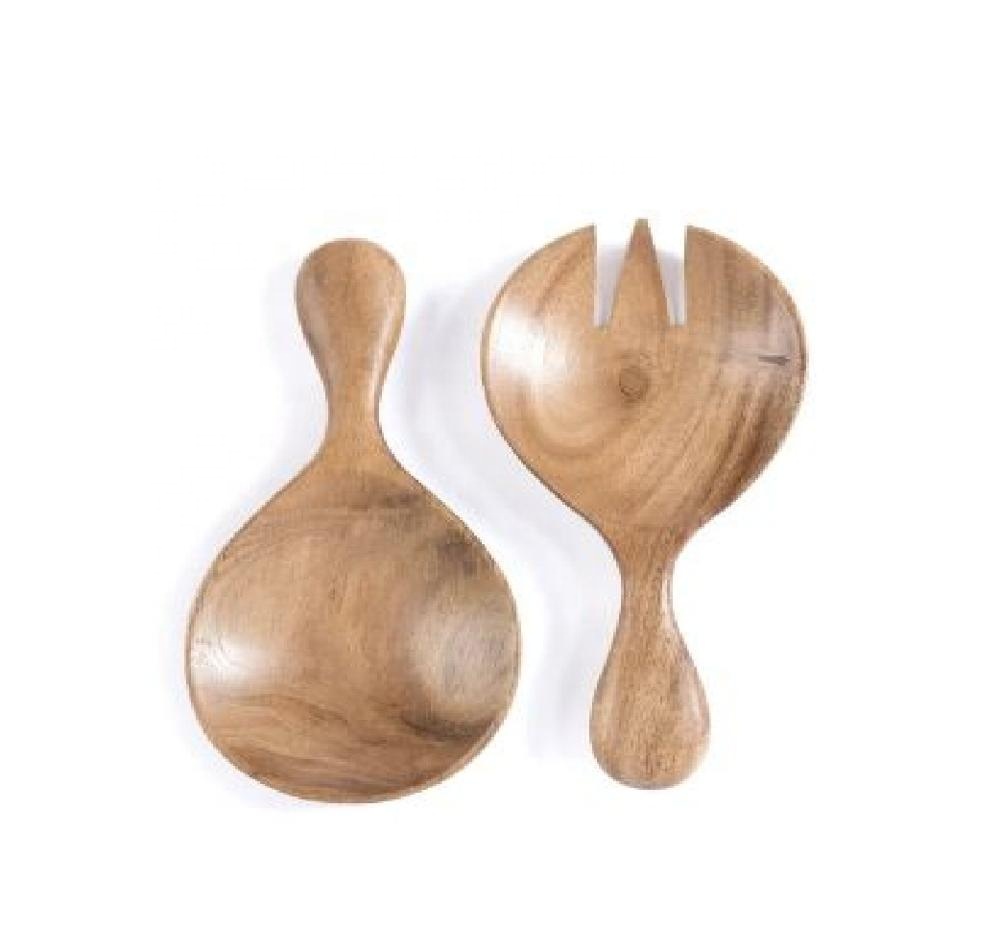Acacia Wood Short Handle Salad Server Spoon Set