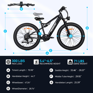 Electric Mountain Bike Full Suspension Bicycle 27.5inch 1000W Peak <b>Power</b> Fat tire mountain bike - Product Image 6