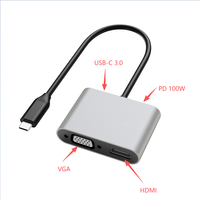 Hub USB-C 4-en-1 VGA + HDTV 4K30Hz Double Écran 1080P Projecteur PD100W USB3.0 5Gbps Aluminium pour MacBook Windows Réunions de Bureau