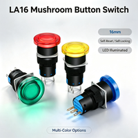 Interrupteur à bouton poussoir industriel en forme de champignon 16 mm, à verrouillage, arrêt d'urgence, éclairé par LED, pour montage sur panneau, commande d'équipement