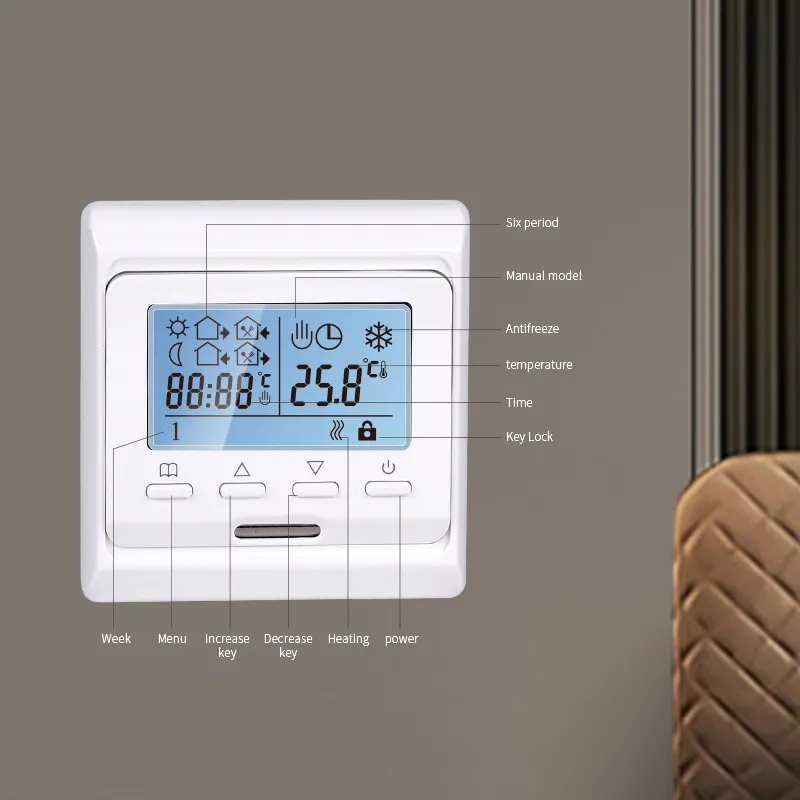 Système de chauffage électrique par le sol chaud à eau Thermorégulateur Thermostat de pièce chauffante à écran tactile Thermostat de pièce numérique