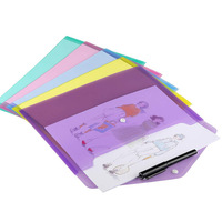Enveloppes en plastique de dossier de la lettre A4 de PVC avec la poche d'étiquette et le sac clair coloré de document du bouton PP pour l'organisateur de bureau à la maison