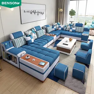 当代大型优雅现代布艺沙发材料组合模块化u形7座家具客厅天鹅绒沙发