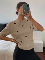 Pull en maille de polyester respirant à col rond et manches courtes pour femme, décontracté et confortable (personnalisable)