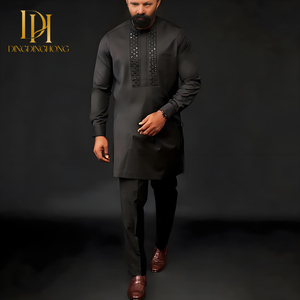 Conjunto de Dos Piezas de Túnica Thawb <span class=keywords><strong>para</strong></span> Hombre, Estilo Étnico <span class=keywords><strong>Africano</strong></span>, con Cuentas, de Poliéster Vintage, Ropa Elegante de Verano, Talla 4XL - Product Image 4