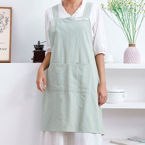 Wholesale Cheap Custom Logo Adjustable Grey Women Adults Linen Cotton <b>Kitchen</b> <b>Apron</b> With Pockets - Product Image 2