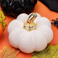 Citrouille en céramique blanche et orange de 10,5 cm, écologique, de haute qualité, artificielle, pour Halloween, Thanksgiving, récolte d'automne, décoration de ferme