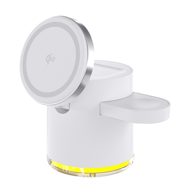 Qi2 Desktop 4-in-1 LED Light Lamp 15W Fast Phone Charger Stand Wireless Charger Station with Magnetic 3-in-1 GAN Material