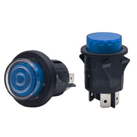 Interruptor de Botón Pulsador Redondo de 25 mm, 16A250VAC T105 RL5-121, Encendido/Apagado, Bloqueo Automático, Luz Azul, con Tapa de PVC, Impermeable