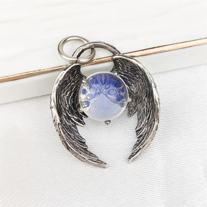 Terlaris baru trendi perak antik sayap malaikat batu permata alami batu kecubung merah Jasper kristal bulat batu liontin untuk hadiah - Product Image 5