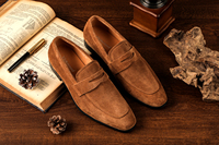 Mocassins pour hommes en daim et cuir de veau vintage, de luxe, de haute qualité, résistants à l'usure, avec semelle extérieure en caoutchouc antidérapante, marron, chaussures décontractées