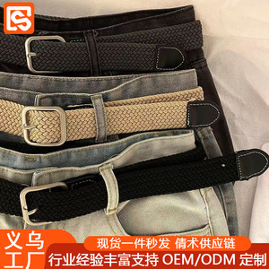 <b>Elastic</b> Canvas Woven <b>Belt</b> Pin Buckle Khaki Black Gray Brown Spring 2023 Sports Leisure <b>Belts</b> - Product Image 5