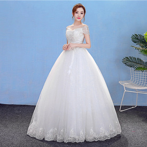 2019 핫 세일 간단한 오프 숄더 스팽글 레이스 꽃 저렴한 바닥 길이 웨딩 가운 - Product Image 4