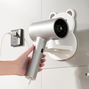 Sesame <strong>Lovely</strong> Bear Hair Dryer Storage Rack Bathroom Drill Free Wall Mounted Plastic <strong>Holder</strong> for Hair Dryer Mobile Phone Hanger - Product Image 5
