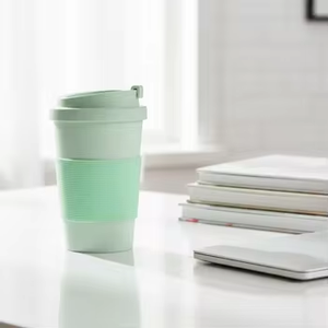 แก้วกาแฟแบบมีฝาปิดแน่นสนิทสำหรับแคมป์ปิ้ง ขนาด 15 ออนซ์ ทำจากใยไผ่ผสม PP เป็นมิตรกับสิ่งแวดล้อม ใช้ซ้ำได้ ปลอดภัยสำหรับน้ำเดือด - Product Image 1