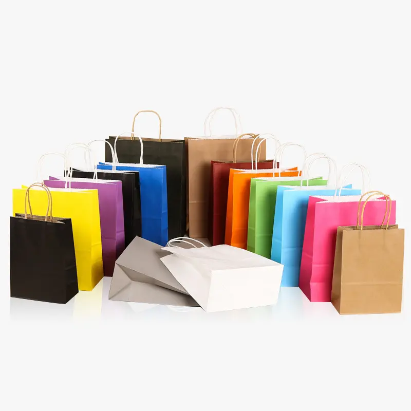 OMT-Bolsa de transporte personalizable para manualidades, bolsa de transporte de regalo con logotipo, impresión lisa, de reciclaje, papel blanco, rojo, rosa, negro, naranja, amarillo