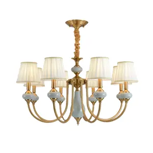 优雅的古典 E14 光纤灯头挂铜 led 大型陶瓷黄铜豪华枝形吊灯
