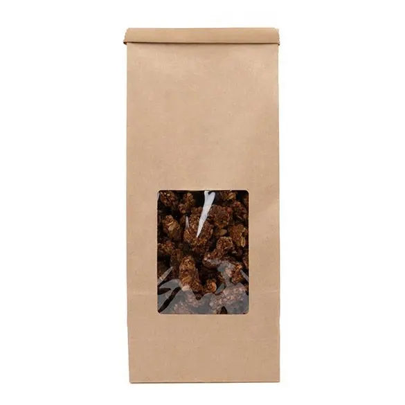 खाद्य शॉपिंग बैग कस्टम उपहार बैग उच्च गुणवत्ता के नए डिजाइन टिन टाई के साथ खिड़की के साथ ब्राउन क्राफ्ट पेपर बैग
