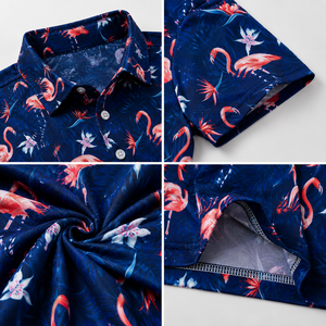 Polo de Manga Corta con Estampado de Flamencos Azul Marino para Hombre, Ropa de Golf Informal, Tejida, Transpirable y de Alto Rendimiento - Product Image 5