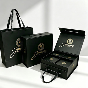 Luxury <b>Black</b> Magnetic <b>Gift</b> <b>Box</b> With Handle Custom Gold Foil Stamping Rigid Paper Packaging Set For Jewelry Cosmetic - Product Image 1