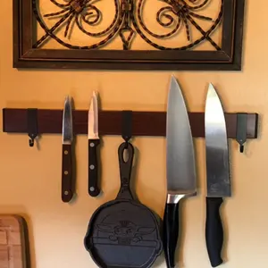 Magnetic Knife Holder For Wall With 3 Hooks No Drilling 16 Inch Black Knife Magnetic Strip Knife Magnet Rack With Adhesive