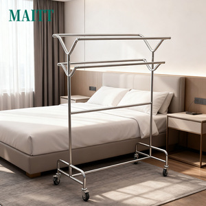 Customizable thickened and reinforced stainless <b>steel</b> hand-push clothes rack, clothes hanger, hotel room mobile clothes - Product Image 1
