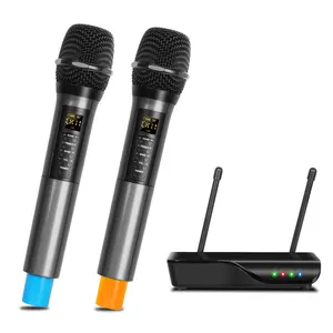 Vendita all'ingrosso 6 channel wireless microphone-Microfono all'ingrosso microfono portatile UHF sistema microfonico Wireless a doppio canale