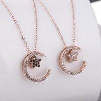 S925 Sterling Silver Plaqué Étoile Lune Collier Zircon Micro-Incrusté Mignon Croissant De Lune Double Couche Pendentif Femmes