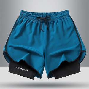 ملابس رياضية مخصصة للرجال، بدلة رياضية كاجوال مع شورت، طبقة مزدوجة 2 في 1، شورت كاجوال للرجال - Product Image 2