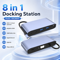 Base de Conexión USB-C 8 en 1 con 4K+60Hz +1080P VGA, Gigabit Ethernet, 100W PD, 4xUSB3.0 5Gbps, Carcasa de Aluminio, en Stock