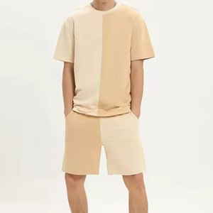 Ensemble chemise et short pour homme, coupe ajustée, respirant, tricoté, 100% coton, tissu à séchage rapide, tenue confortable pour un style décontracté, streetwear, été - Product Image 1