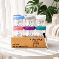 Lot de 4, 6 ou 12 contenants alimentaires en verre de 4 oz avec couvercles, bocaux de conservation hermétiques avec couvercles en plastique à vis, adaptés au congélateur
