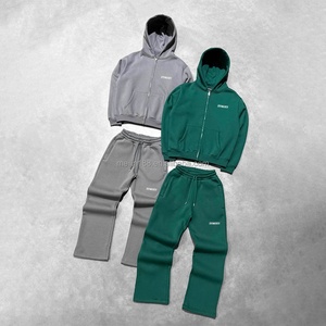 Custom Casual Tracksuit Manufacturer Zipper Plain Hoodie Joggers <b>Set</b> Heavyweight 100% Cotton Streetwear Tracksuit <b>Set</b> - Product Image 1